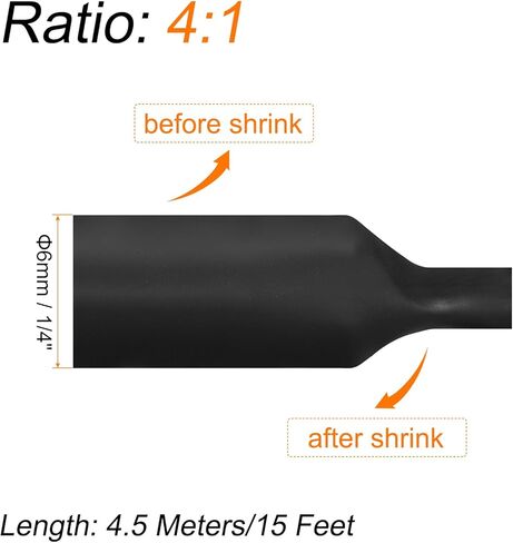 MECCANIXITY Heat Shrink Tubing, 4:1 Ratio 1/4 Inch Diameter 15ft Adhesive Lined Dual Wall Heat Shrink Tube Waterproof Sealed Black in Saudi Arabia