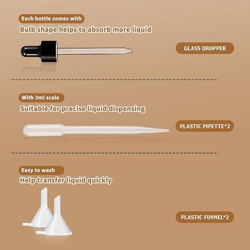 1oz Dropper Bottles Glass 36P Amber with 2 Long Plastic Pipette & 2 Funnels for Essential Oils, (30ML)Amber Glass Bottles with Eye Droppers,Tincture Bottles,Leak Proof Travel Bottles for Liquids in Saudi Arabia