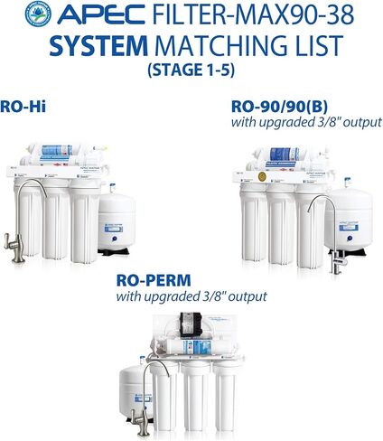 APEC Water Systems FILTER-MAX90-38 مجموعة بديلة كاملة 90 GPD من سلسلة Ultimate Series لنظام تصفية المياه بالتناضح العكسي مع توزيع سريع لأنابيب 3/8 بوصة، باللون الأبيض in Kuwait