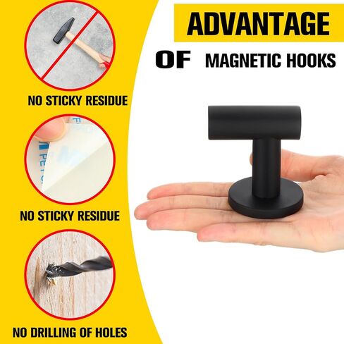 Therwen 4 Pcs Black Magnetic Hooks Heavy Duty Magnet Hook Strong Neodymium Magnetic Coat Hooks Magnetic Hanger for Refrigerator, Metal Door, Locker for Hanging Towel, Coat, Bag, Umbrella in Saudi Arabia