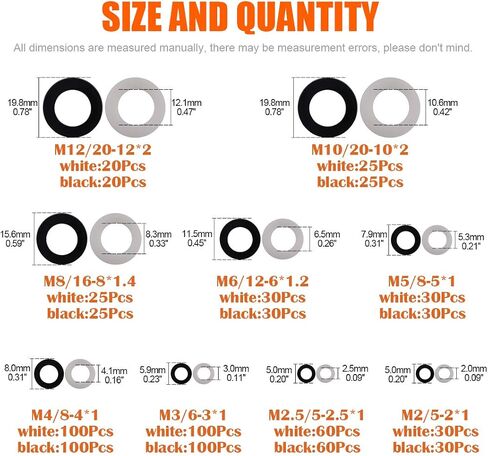 165 Pcs Copper Washer Assortment 8 Size M6 M8 M10 M12 M14 M16 M18 M20 Metric Sealing Washers Flat Ring Washers with Storage Case (8 Sizes) in Kuwait