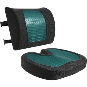 Amazon Basics Seat Cushion & Lumbar Support, Cool Gel Memory Foam, Rectangular, 2-Pack, Black