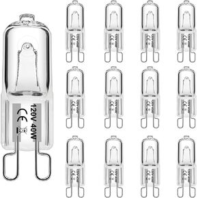 G9 Bulb 25W G9 Halogen Light Bulbs 2 Pin for Range Hood Lights, Microwave Ovens, Bathroom Light Bulbs, Chandeliers 120V 2700K Warm White 12 Pack