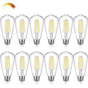Lakumu 12-Pack Dimmable Vintage LED Edison Bulbs Equivalent 60W Incandescent, 7W Warm White 2700K ST58 Antique LED Filament Bulbs with E26 Medium Base, Super Brightness 850LM, Clear Glass in Saudi Arabia