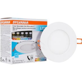 SYLVANIA LED 3" Slim Microdisk Recessed Downlight, Dimmable, 8W, 500 Lumens, 5 CCT Color Selectable (2700K/ 3000K/ 3500K/ 4000K/ 5000K), Wet Rated, 90 CRI - 1 Pack (61403)