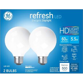 مصابيح GE Refresh LED، 60 وات Eqv، ضوء النهار، مصابيح G25 Globe، شفافة، قاعدة متوسطة (3 عبوات) in Kuwait