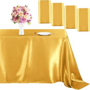 MCEAST 4 Pieces Champagne Satin Tablecloth 102 x 58 Inch Champagne Satin Table Overlay Cover Rectangular Bright Silk Tablecloth for Party, Wedding, Banquet Table Decoration