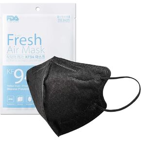 [Pack of 10] KF94 Protective Face Mask In Black, Made In Korea, 4 Ply Filter Cup Dust Mask, Individually Packed, for Adult Men and Women, Breathable and Comfortable Design in Saudi Arabia