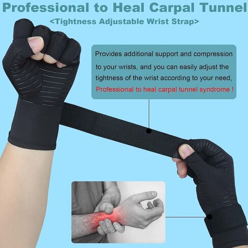 Copper Arthritis Gloves with Adjustable Wrist Strap for Women Men, Full Finger Compression Gloves for Arthritis, Carpal Tunnel, Pain Relief, Swelling, Rheumatoid, Typing (Small/Medium) in Saudi Arabia
