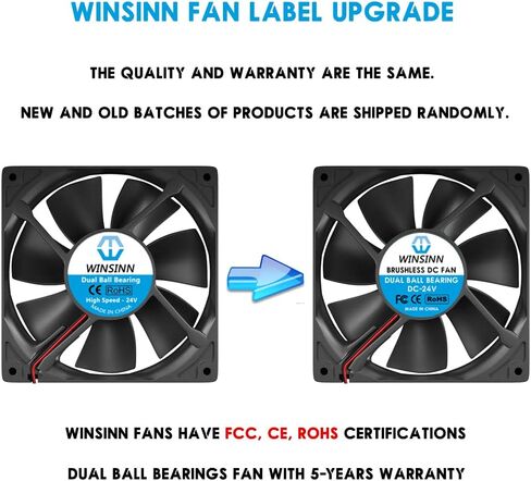 WINSINN 120mm Fan 24V Dual Ball Bearing Brushless 12025 120x25mm for Cooling PC Computer Case CPU Coolers Radiators - 2Pin in Saudi Arabia