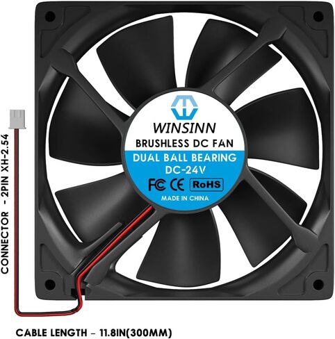 WINSINN 120mm Fan 24V Dual Ball Bearing Brushless 12025 120x25mm for Cooling PC Computer Case CPU Coolers Radiators - 2Pin in Saudi Arabia