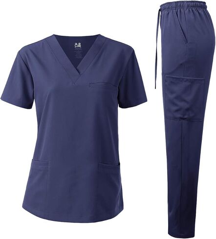 Dagacci الزي الطبي للجنسين 4-Way Stretch Scrubs Set Top Scrubs Medical Scrubs Set in Kuwait