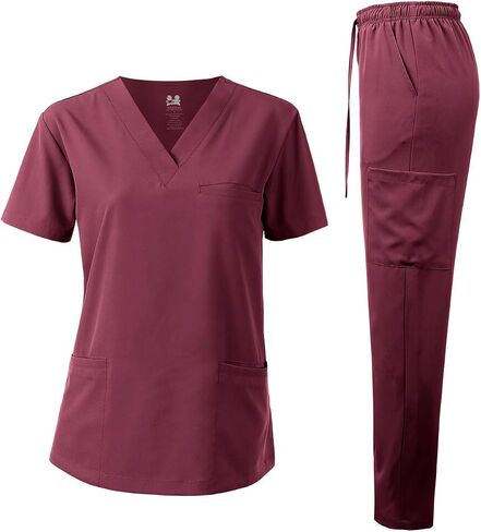 Dagacci الزي الطبي للجنسين 4-Way Stretch Scrubs Set Top Scrubs Medical Scrubs Set in Kuwait