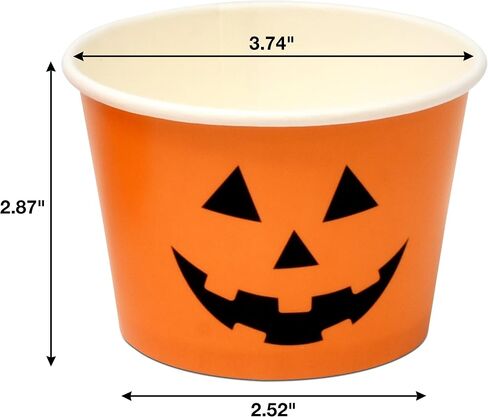 48 Count Halloween Treat Snack Cups 10 Oz. Jack O Lantern Disposable Paper Cup Dessert Ice Cream Bowls Orange & Black Pumpkin Face Holiday Design For Treats Cupcakes Party Favor Supplies Decor in Kuwait