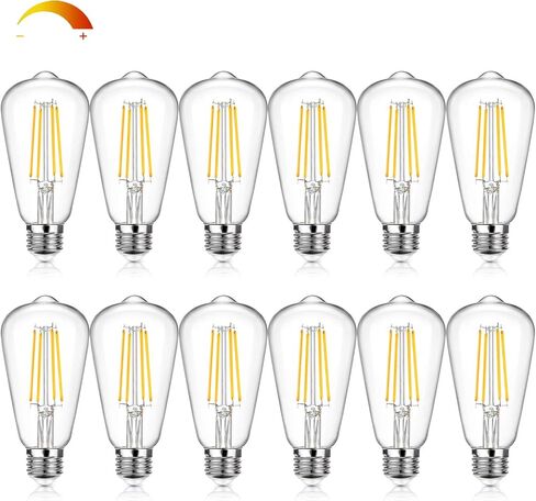 Lakumu 12-Pack Dimmable Vintage LED Edison Bulbs Equivalent 60W Incandescent, 7W Warm White 2700K ST58 Antique LED Filament Bulbs with E26 Medium Base, Super Brightness 850LM, Clear Glass in Saudi Arabia