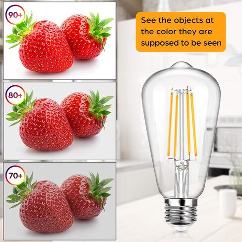 Lakumu 12-Pack Dimmable Vintage LED Edison Bulbs Equivalent 60W Incandescent, 7W Warm White 2700K ST58 Antique LED Filament Bulbs with E26 Medium Base, Super Brightness 850LM, Clear Glass in Saudi Arabia