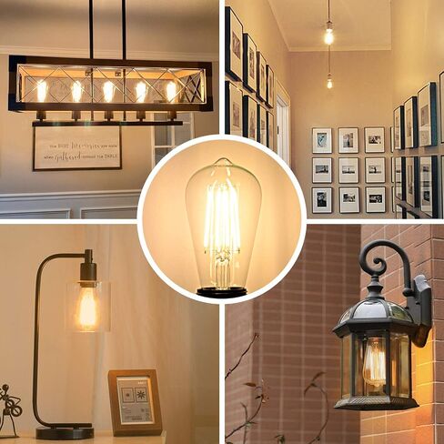 Lakumu 12-Pack Dimmable Vintage LED Edison Bulbs Equivalent 60W Incandescent, 7W Warm White 2700K ST58 Antique LED Filament Bulbs with E26 Medium Base, Super Brightness 850LM, Clear Glass in Saudi Arabia