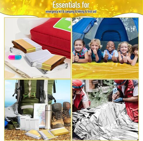 Kanayu 100 Pack Emergency Foil Thermal Blankets for Survival 82" x 63" Foil Space Blanket Survival Kit for Outdoors Camping Hiking Homeless Survival or First Aid, 50 Pcs Golden 50 Pcs Silver in Saudi Arabia
