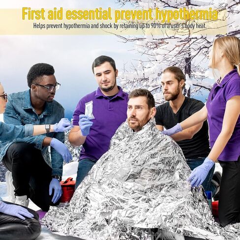 Kanayu 100 Pack Emergency Foil Thermal Blankets for Survival 82" x 63" Foil Space Blanket Survival Kit for Outdoors Camping Hiking Homeless Survival or First Aid, 50 Pcs Golden 50 Pcs Silver in Saudi Arabia