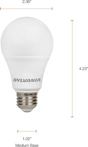 لمبة الإضاءة SYLVANIA LED A19، ما يعادل 100 وات، كفاءة 16 وات، قابلة للتعتيم، 1600 لومن، متجمد، 5000 ك، ضوء النهار - 4 عبوات (40739) in Kuwait