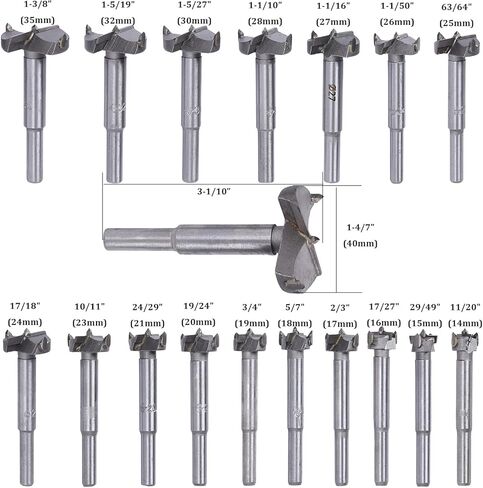 لقم مثقاب فورستنر لاعمال النجارة من خليط معدني من الكربيد لاعمال النجارة واداة قطع الثقوب للخشب الرقائقي والبلاستيك 11/20~1-4/7 انش، 18 قطعة in Kuwait