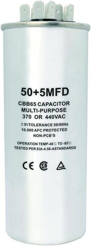 مكثف بدء دائري مزدوج التشغيل CBB65، 50+5 فائق التوهج 50/5 MFD ±5% 370 فولت/440 فولت تيار متردد، مكثف مركب للضاغط، محرك تيار متردد، تشغيل مروحة بدء المكثف، بارد/حرارة in Kuwait
