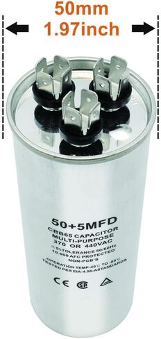 مكثف بدء دائري مزدوج التشغيل CBB65، 50+5 فائق التوهج 50/5 MFD ±5% 370 فولت/440 فولت تيار متردد، مكثف مركب للضاغط، محرك تيار متردد، تشغيل مروحة بدء المكثف، بارد/حرارة in Kuwait