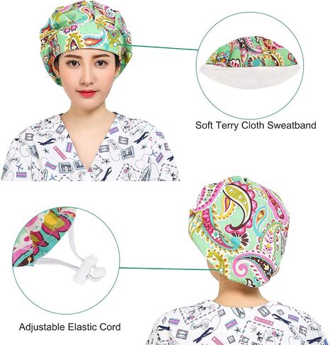 Cascacy 2 Pack Women's Adjustable Cotton Bouffant Working Cap, Working Hats with Sweatband,Multi Color in Saudi Arabia