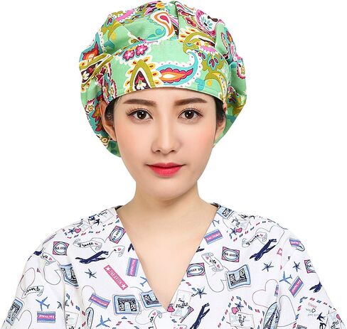 Cascacy 2 Pack Women's Adjustable Cotton Bouffant Working Cap, Working Hats with Sweatband,Multi Color in Saudi Arabia