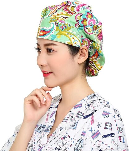 Cascacy 2 Pack Women's Adjustable Cotton Bouffant Working Cap, Working Hats with Sweatband,Multi Color in Saudi Arabia