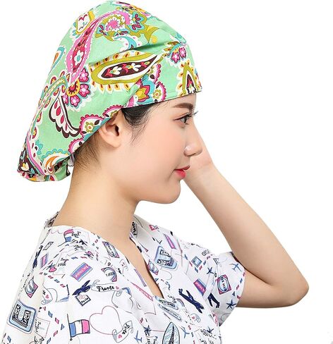 Cascacy 2 Pack Women's Adjustable Cotton Bouffant Working Cap, Working Hats with Sweatband,Multi Color in Saudi Arabia