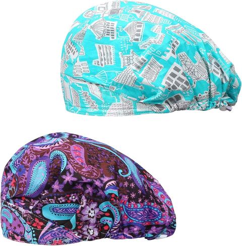 Cascacy 2 Pack Women's Adjustable Cotton Bouffant Working Cap, Working Hats with Sweatband,Multi Color in Saudi Arabia