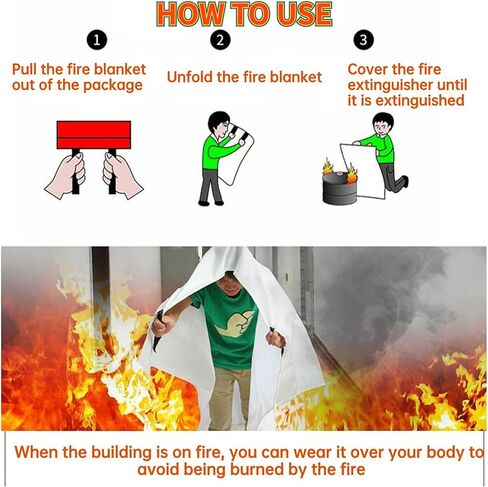 BSTFLEX بطانية حريق للمطبخ، بطانية حريق للطوارئ، غطاء أمان للبقاء على قيد الحياة في حالات الطوارئ للمطبخ، المدفأة، المستودع، الشواية، السيارة، المكتب، بطانية من الألياف الزجاجية 39 × 39 بوصة، 4 عبوات in Kuwait