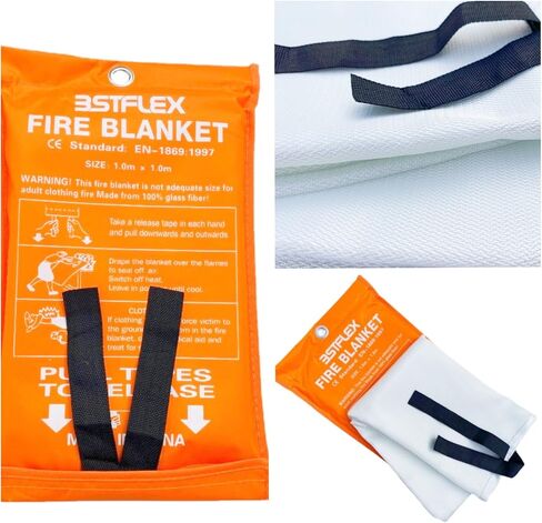 BSTFLEX بطانية حريق للمطبخ، بطانية حريق للطوارئ، غطاء أمان للبقاء على قيد الحياة في حالات الطوارئ للمطبخ، المدفأة، المستودع، الشواية، السيارة، المكتب، بطانية من الألياف الزجاجية 39 × 39 بوصة، 4 عبوات in Kuwait