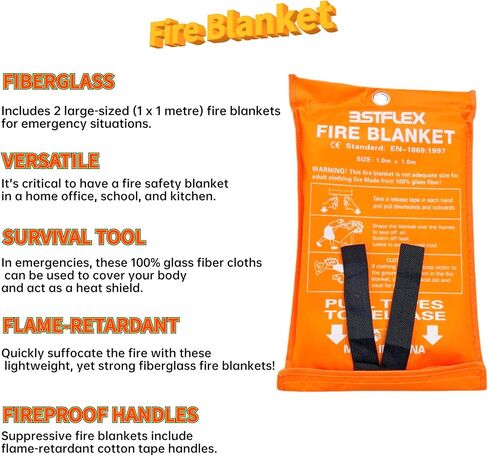 BSTFLEX بطانية حريق للمطبخ، بطانية حريق للطوارئ، غطاء أمان للبقاء على قيد الحياة في حالات الطوارئ للمطبخ، المدفأة، المستودع، الشواية، السيارة، المكتب، بطانية من الألياف الزجاجية 39 × 39 بوصة، 4 عبوات in Kuwait