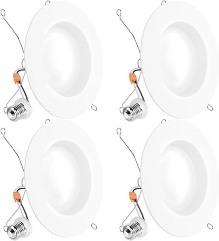 Sunco 4 عبوات LED من الإضاءة المريحة 6 بوصات، 5000 كلفن ضوء النهار، عمر 50000 ساعة، مصابيح خافتة للضوء، زخرفة ناعمة، 13 وات = 75 وات، 965 لومن، تصنيف رطب، تركيب تحديثي - معتمد من UL in Saudi Arabia