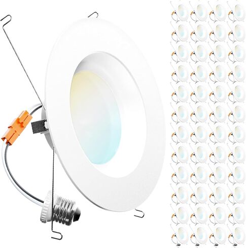 Sunco 4 عبوات LED من الإضاءة المريحة 6 بوصات، 5000 كلفن ضوء النهار، عمر 50000 ساعة، مصابيح خافتة للضوء، زخرفة ناعمة، 13 وات = 75 وات، 965 لومن، تصنيف رطب، تركيب تحديثي - معتمد من UL in Saudi Arabia