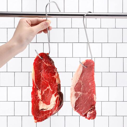 12 Pcs Meat Hooks, 5 Inch Butcher Hooks Stainless Steel (4MM Diameter), S Shaped Meat Processing Hooks for Hanging Bacon, Sausage, Hunting Smoking Ribs, Drying, Grillling BBQ For Kitchen, Market in Kuwait