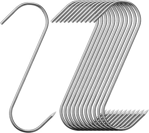 12 Pcs Meat Hooks, 5 Inch Butcher Hooks Stainless Steel (4MM Diameter), S Shaped Meat Processing Hooks for Hanging Bacon, Sausage, Hunting Smoking Ribs, Drying, Grillling BBQ For Kitchen, Market in Kuwait