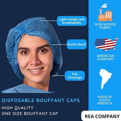REA COMPANY-100 عبوة من قبعات منتفخة للاستعمال مرة واحدة، وشبكات شعر للاستعمال مرة واحدة، وأغطية شعر، وأقمشة غير منسوجة، وأطعمة، وطب، وممرضات، ومختبرات، وما إلى ذلك. شركة أمريكية، مقاس واحد يناسب الجميع، Gorro Desechable in Kuwait
