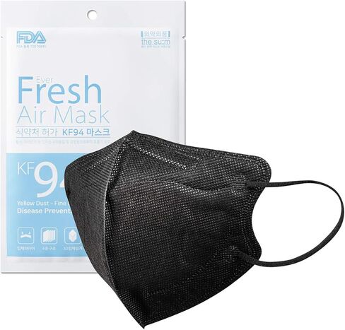 [عبوة من 10] قناع وجه واقٍ KF94 باللون الأسود، صنع في كوريا، قناع غبار بأربعة طبقات، معبأ بشكل فردي، للرجال والنساء البالغين، تصميم مسامي ومريح in Saudi Arabia
