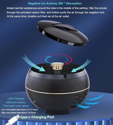 منفضة سجائر 2 في 1 متعددة الوظائف لتنقية الهواء من بورسابي، قابلة لاعادة الشحن بمنفذ USB، منفضة سجائر منزلية بدون دخان، منفضة رماد محمولة للاستخدام الداخلي والمنزل والمكتب in Kuwait