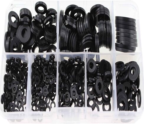مجموعة متنوعة من الغسالات المسطحة SQXBK 500 قطعة 8 مقاسات من النايلون الأسود (M2 M2.5 M3 M4 M5 M6 M8 M10)، حلقة حشية للسمك in Kuwait