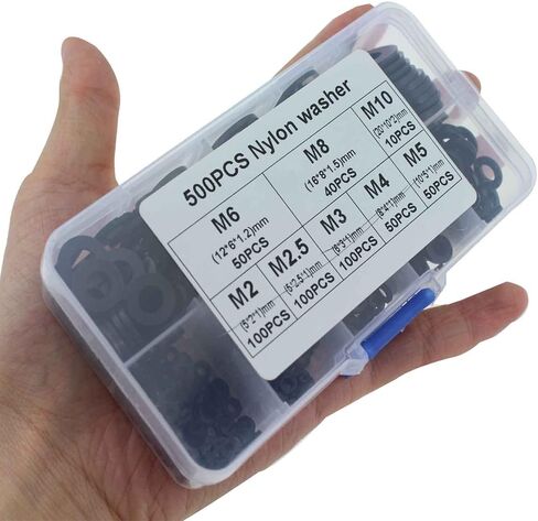 مجموعة متنوعة من الغسالات المسطحة SQXBK 500 قطعة 8 مقاسات من النايلون الأسود (M2 M2.5 M3 M4 M5 M6 M8 M10)، حلقة حشية للسمك in Kuwait