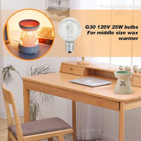 مصابيح تدفئة الشمع ETwinCoo، مصابيح G30 بقدرة 25 وات مناسبة لتدفئة العطور متوسطة الحجم، مصابيح إضاءة معطرة شفافة بقاعدة E12 لتدفئة الشمع - عمر طويل وتذوب الشمع بسرعة، 120 فولت in Kuwait