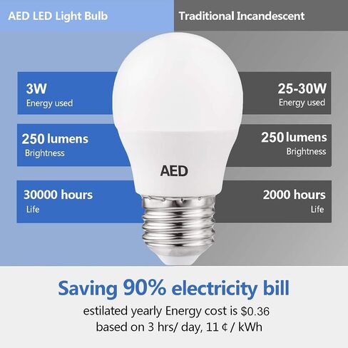 AED A15 LED Bulb, Refrigerator Light Bulb Appliance Light Bulb E26 Bulb 30W Equivalent 120V Fridge Waterproof Bulbs 3W Daylight Warm White 2700K Freezer Ceiling Home Lighting Lamp (6 Pack) in Saudi Arabia