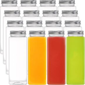 لايلف عبوة من 16 زجاجة عصير بلاستيكية مع غطاء من الالومنيوم، زجاجات مشروبات فارغة مانعة للتسرب 18 اونصة، حاوية مربعة قابلة لاعادة الاستخدام من البولي ايثيلين تيرفثالات للعصير والسموذي والماء والحليب in Kuwait