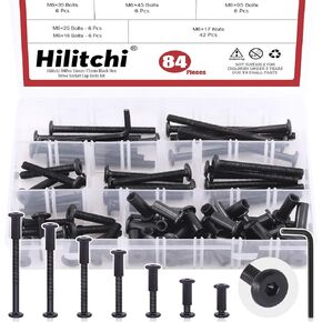 Hilitchi 84Pcs M6 Hex Drive Socket Cap Bolts Kit Countersunk Head Screws Bolts Dowel Barrel Nuts Crib Bolts Nuts Assortment Kit for Furniture Hardware Fitting (16/25/35/45/55/65/75mm)