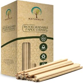 300/1000-Pack Extra Durable Brown Paper Straws Biodegradable- Premium Toxin Free Paper Straws Bulk- Drinking Straws for Juices, Restaurants and Party supplies, 7.7" (Brown, 300ct)