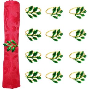 Davifina Gold Napkin Rings Set of 6,Leaf Napkin Ring Holders Fall Napkin Holder for Dining Table Thanksgiving Day Autumn Holiday Party Decorations (Gold)